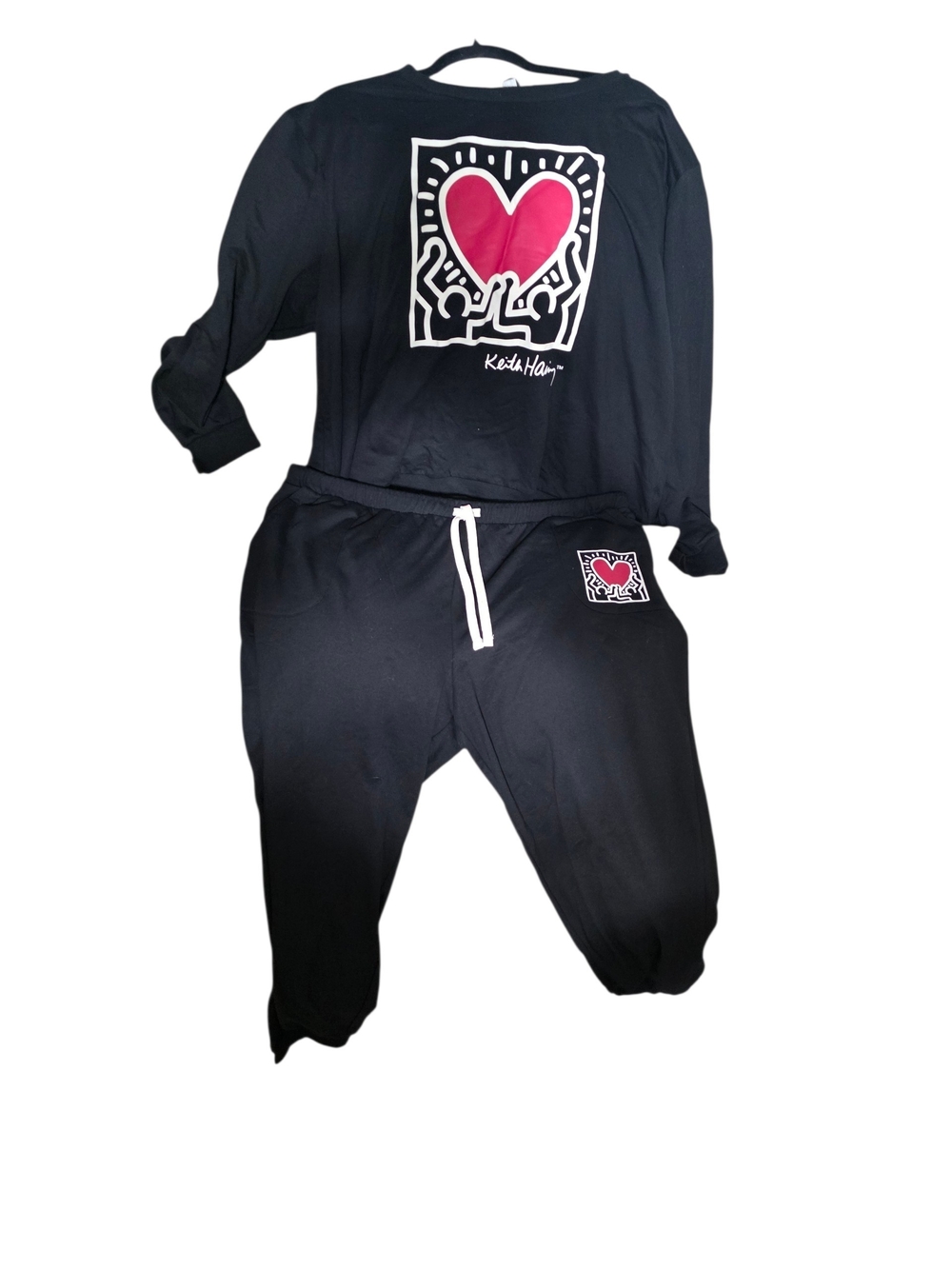 Keith Haring  Black Heart Graphic Jogger set size XXL nwot